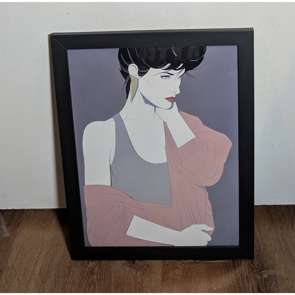 Patrick Nagel Framed Art Bookplate Print of Woman 1985 1980s Picture